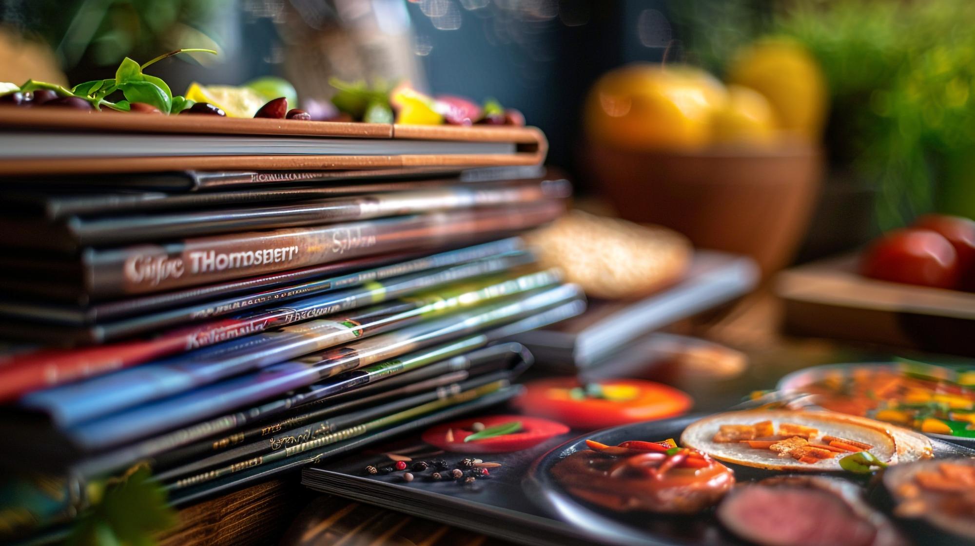 stack of recipe binders with labeled tabs